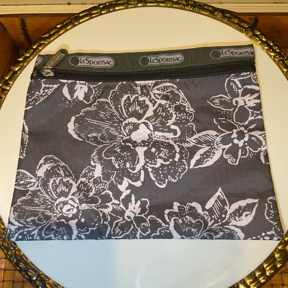 LeSportsac Grey Floral Zippered Pouch - Picture 1 of 4